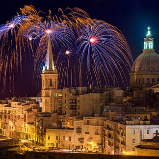 Malta Valletta Fireworks Leinwand, EchtFoto Alu-Dibond und Acrylglas Board