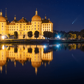 Neowise Komet Schloss Moritzburg Alu-Dibond Acryl Echtfoto